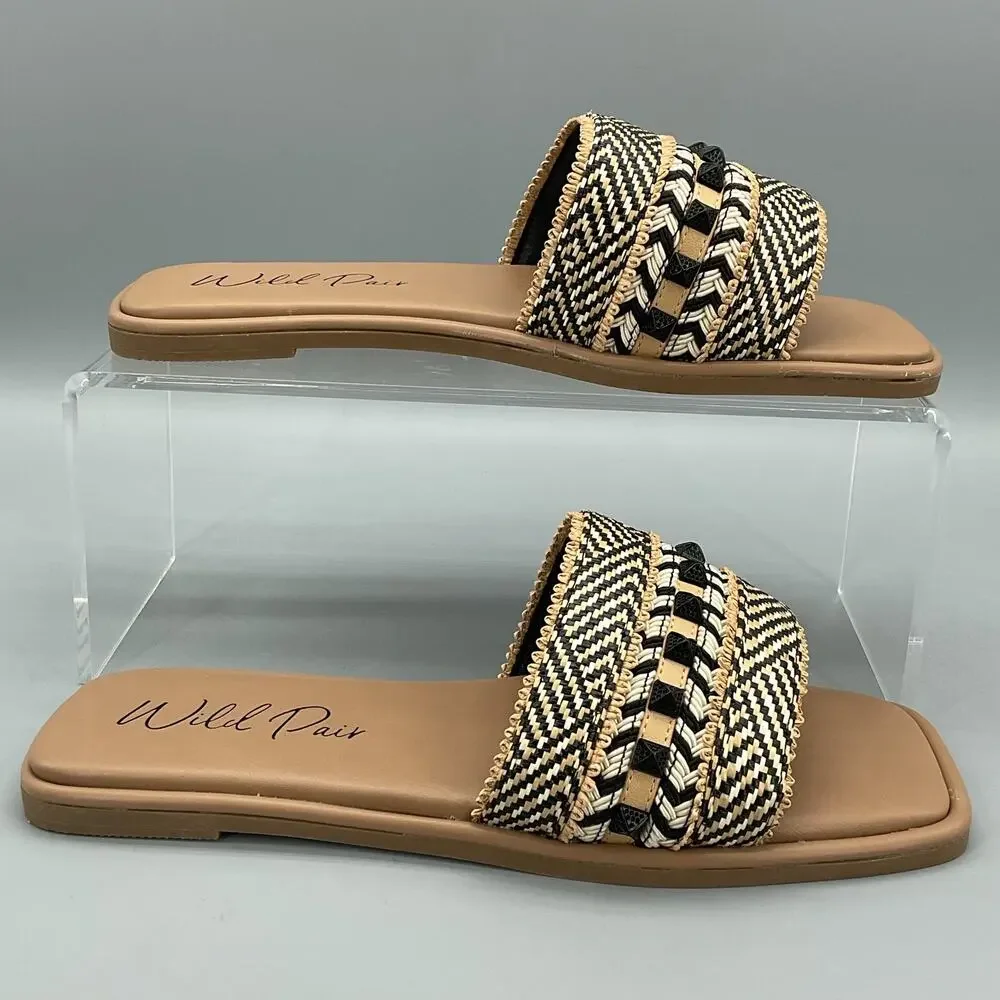 NEW Wild Pair Women’s Daisy Slide Flat Sandals Black Size 6.5M